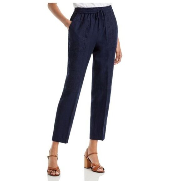 Kobi Halperin Linen Blend White Pull-on Pants Embroidered Eyelet Detail Size L